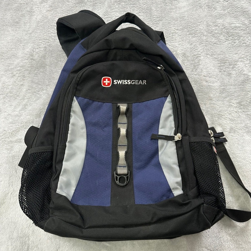 SwissGear Backpack Unisex Large Black Blue Colorblock Padded School Travel Bag